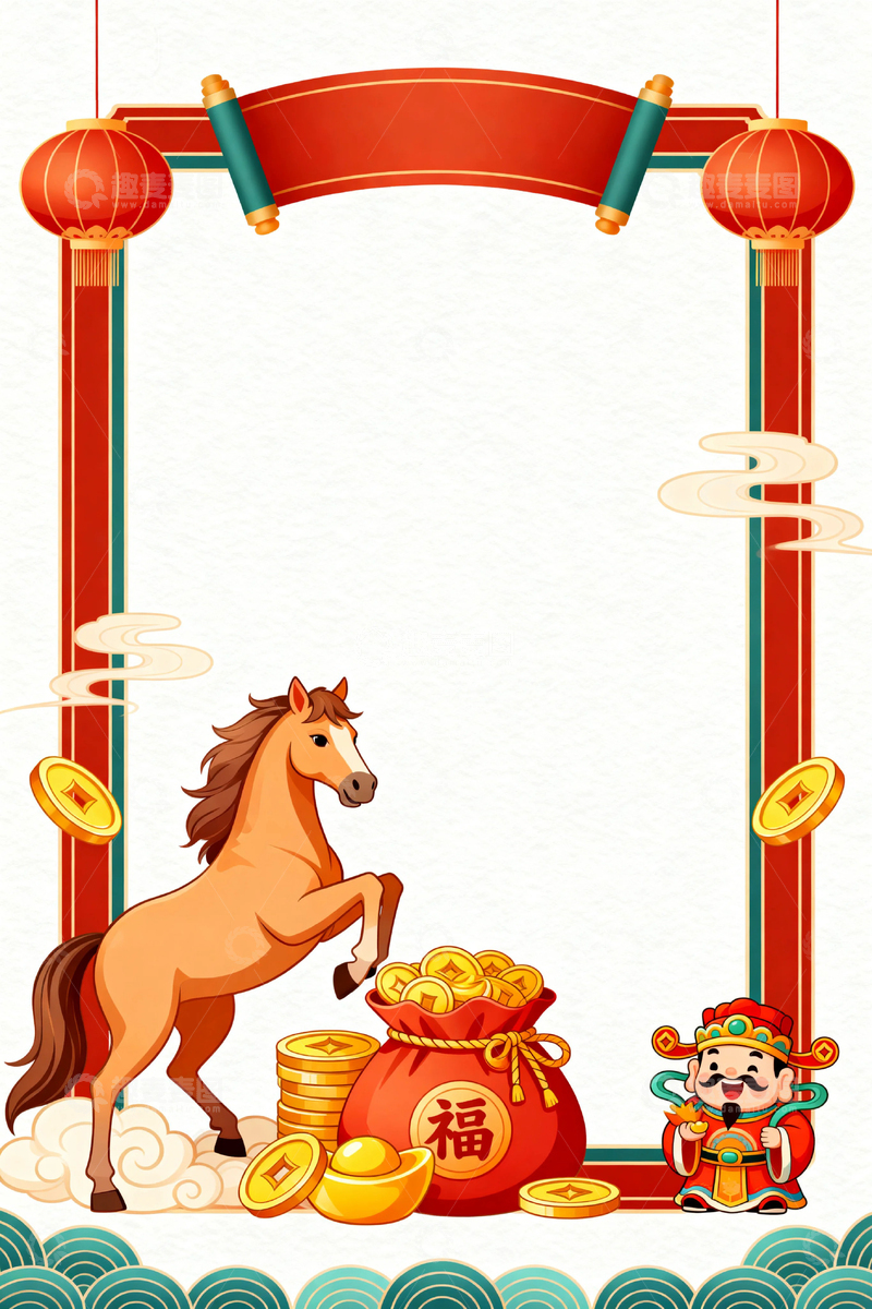 高清大图下载【趣麦麦图】春节马年节日背景8