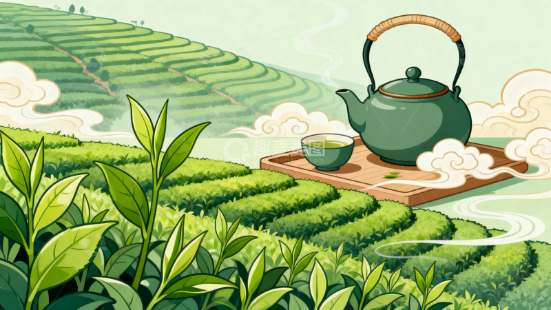 高清大图下载【趣麦麦图】绿茶茉莉花茶背景1