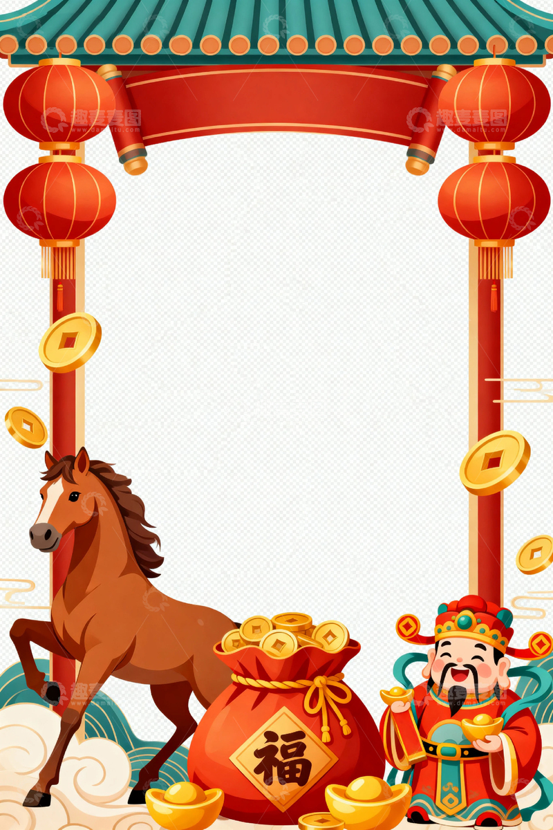 高清大图下载【趣麦麦图】春节马年节日背景5
