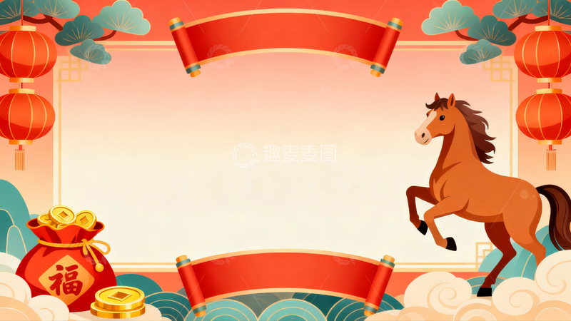 高清大图下载【趣麦麦图】春节马年节日背景13
