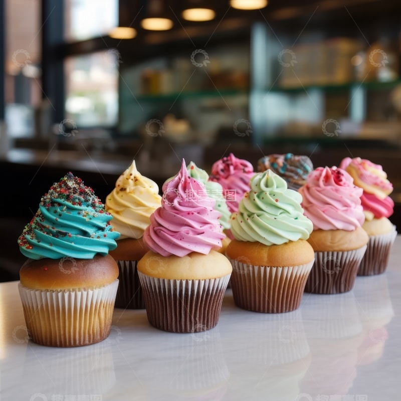 高清大图下载【趣麦麦图】放在桌面上的一排纸杯蛋糕
