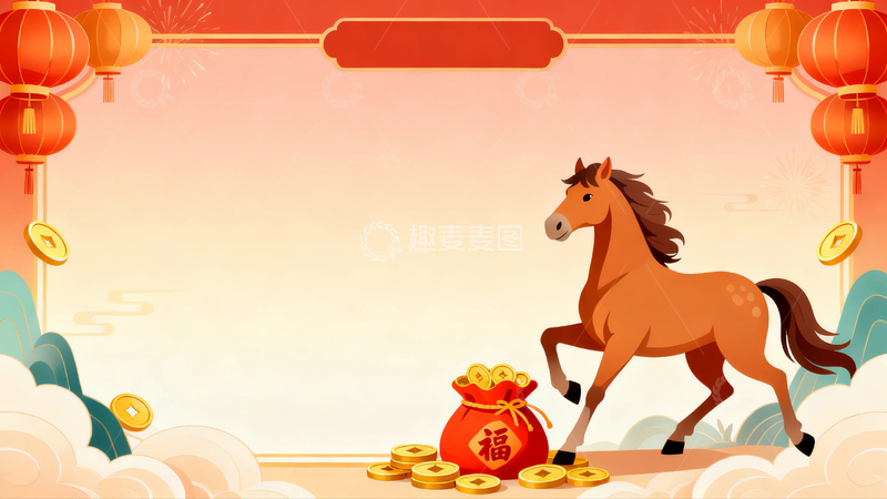 高清大图下载【趣麦麦图】春节马年节日背景17