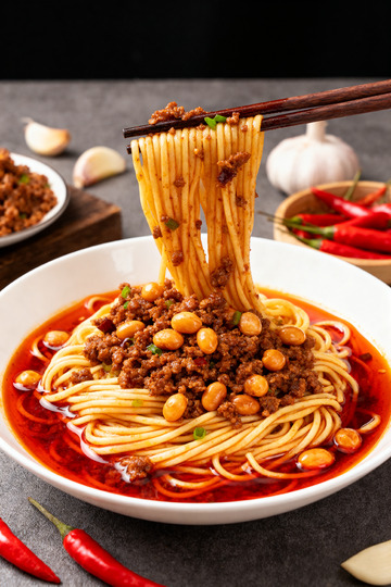 重庆豌杂面小面的特写摄影图