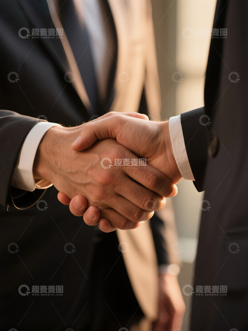 高清大图下载【趣麦麦图】两位商务人士在办公室握手