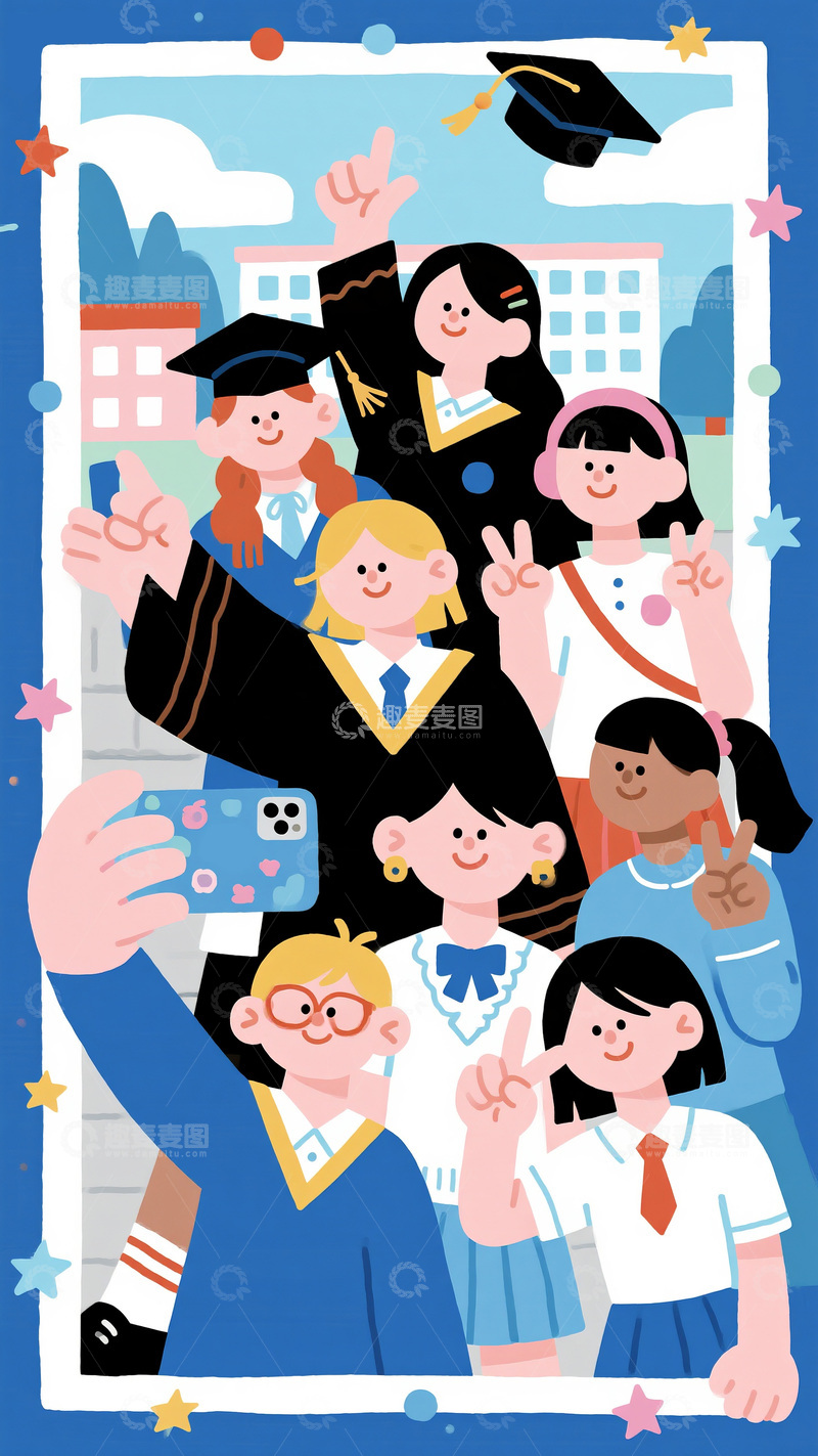 高清大图下载【趣麦麦图】-毕业时多元学子的合影图