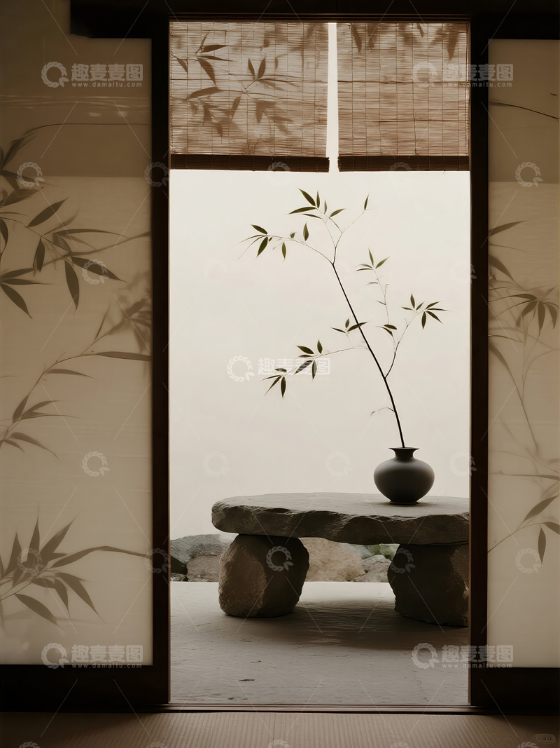 高清大图下载【趣麦麦图】中式庭院中的竹枝静物摄影