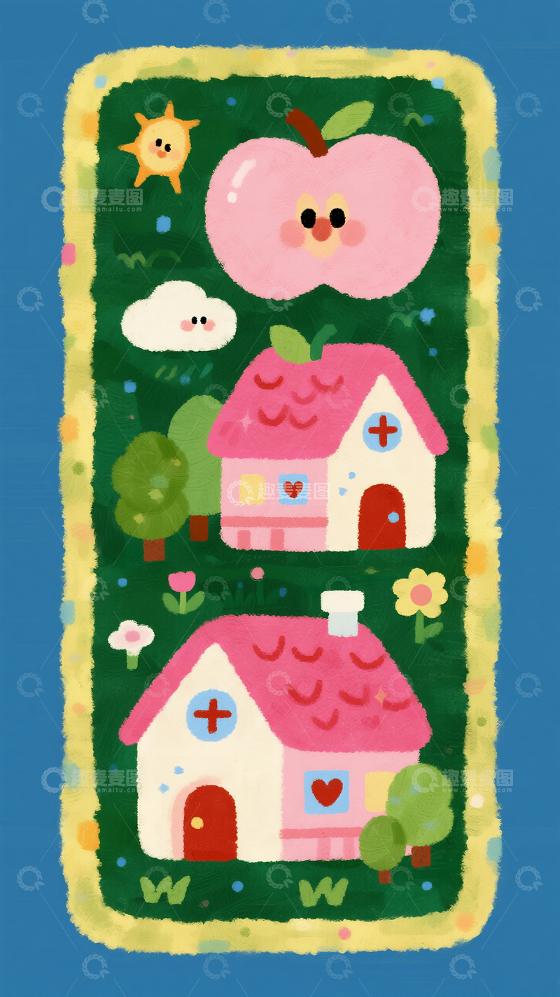 高清大图下载【趣麦麦图】卡通风格的可爱房屋插画