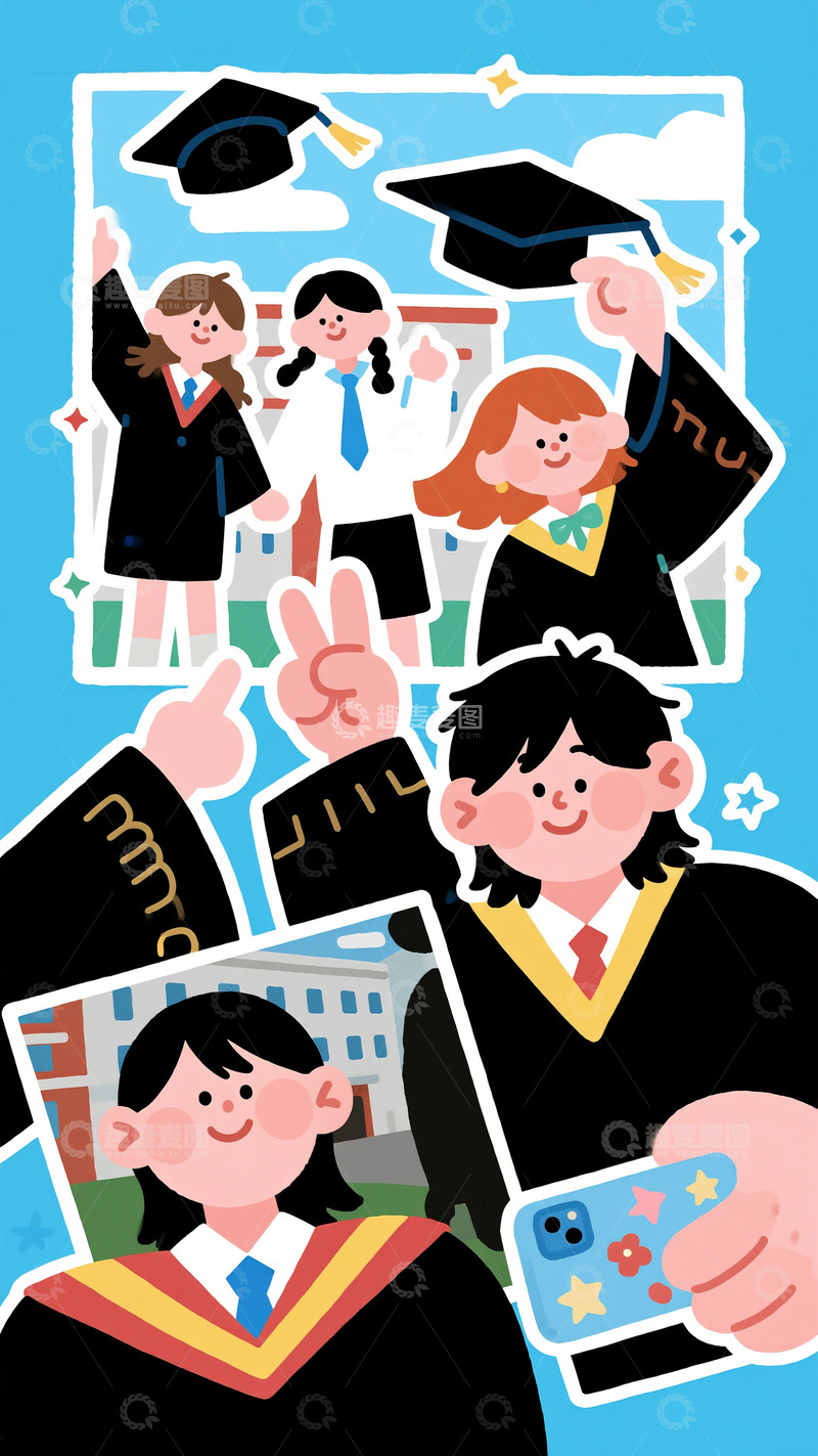高清大图下载【趣麦麦图】毕业季学子的欢乐留影图