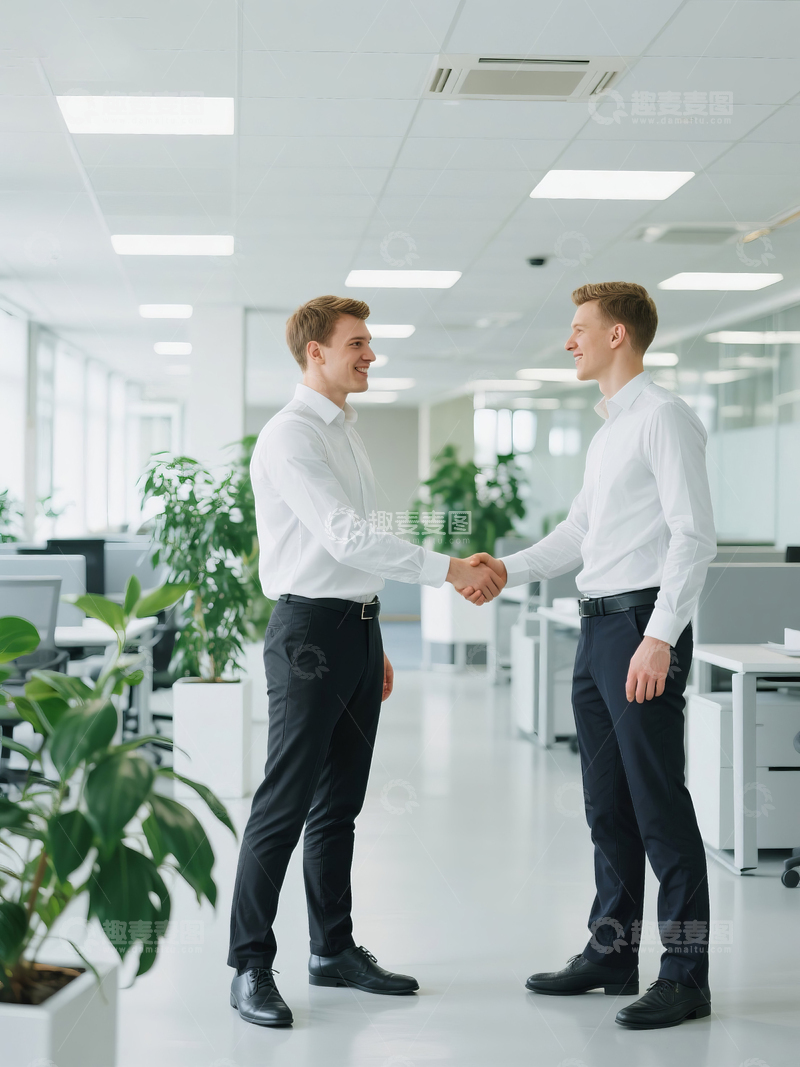 高清大图下载【趣麦麦图】两位商务男士在办公室握手