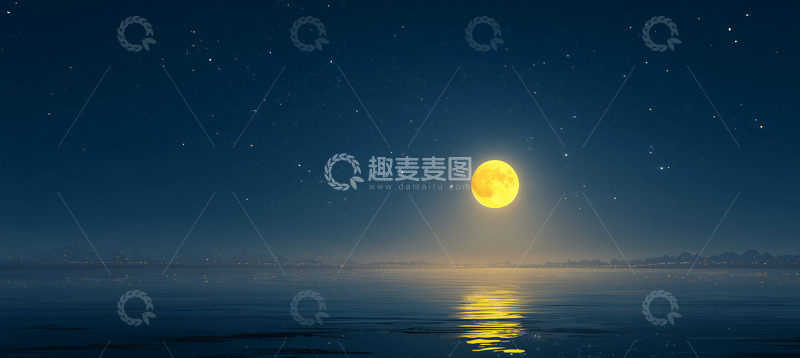 高清大图下载【趣麦麦图】海上生明月中秋背景