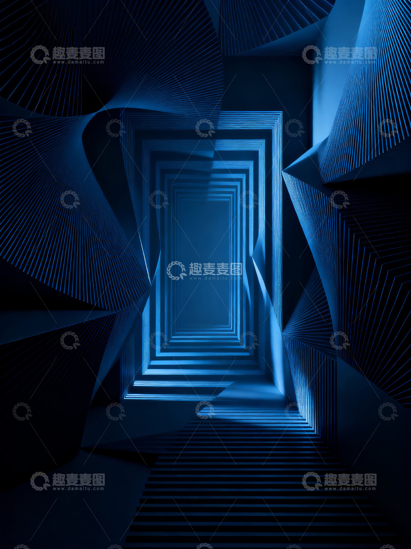 高清大图下载【趣麦麦图】蓝色光廊的未来通道背景