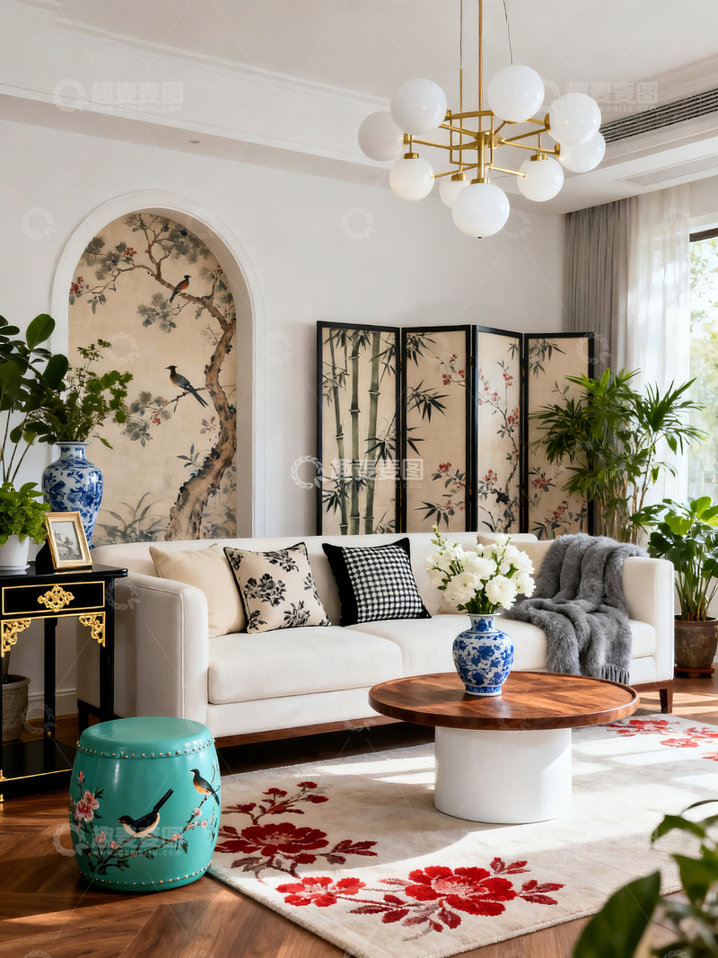 高清大图下载【趣麦麦图】中式装修风格客厅装饰场景
