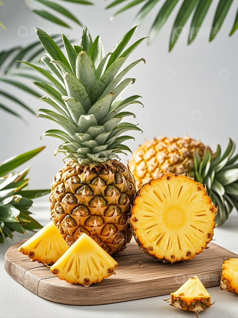 高清大图下载【趣麦麦图】新鲜菠萝与切片展示摄影