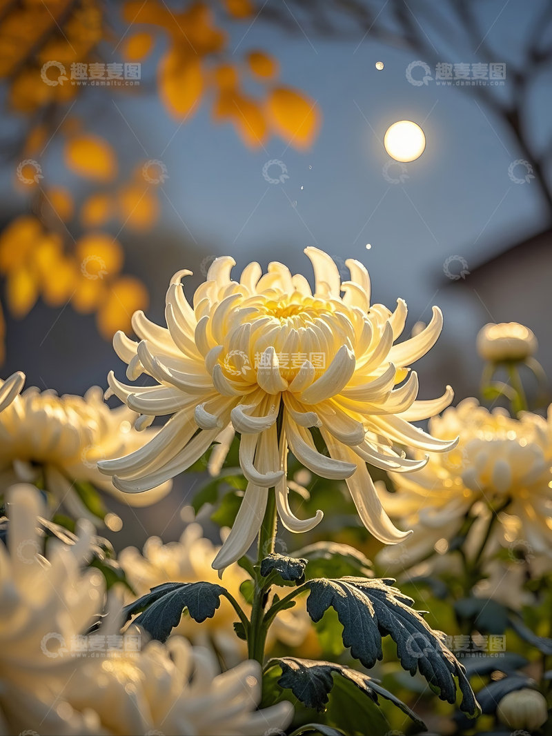 高清大图下载【趣麦麦图】盛开的淡黄色菊花特写