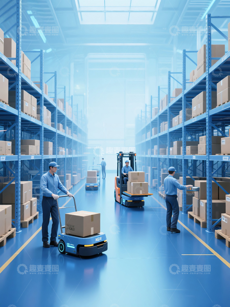高清大图下载【趣麦麦图】现代化大型仓库内物流作业