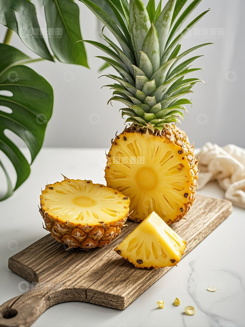 高清大图下载【趣麦麦图】新鲜水果菠萝与切片展示摄影