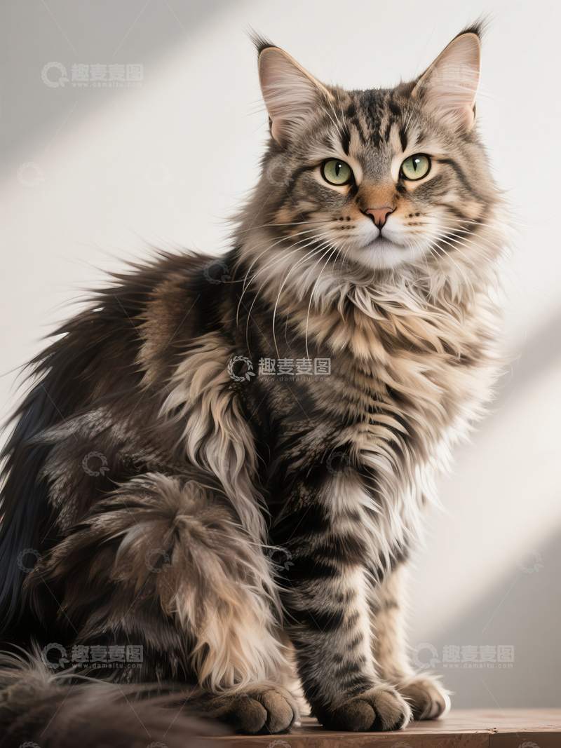 高清大图下载【趣麦麦图】一只长毛缅因猫静坐
