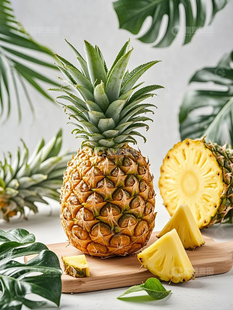 高清大图下载【趣麦麦图】新鲜菠萝切块摆放摄影