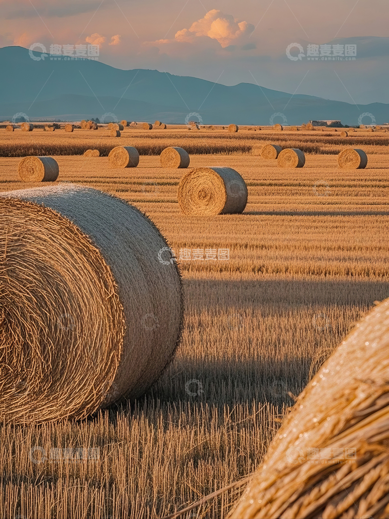 高清大图下载【趣麦麦图】秋季田野中的干草垛