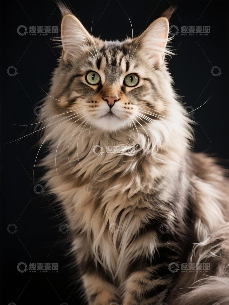 高清大图下载【趣麦麦图】一只长毛缅因猫静坐宠物特写