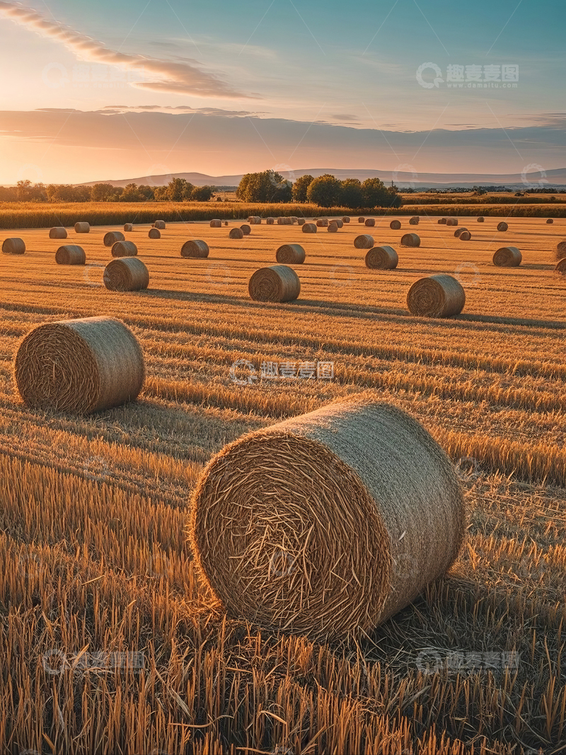 高清大图下载【趣麦麦图】秋日田野中的干草垛