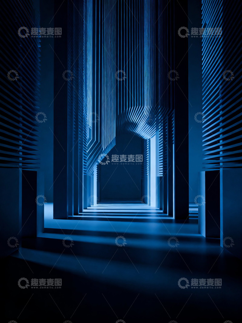 高清大图下载【趣麦麦图】蓝色光廊的未来通道科技背景