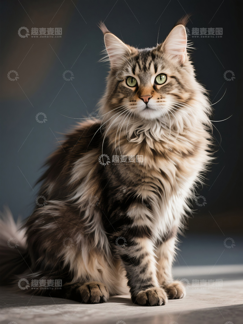 高清大图下载【趣麦麦图】一只长毛缅因猫静坐宠物摄影
