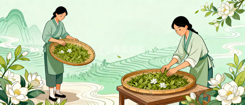 高清大图下载【趣麦麦图】制茶绿茶茉莉花茶2