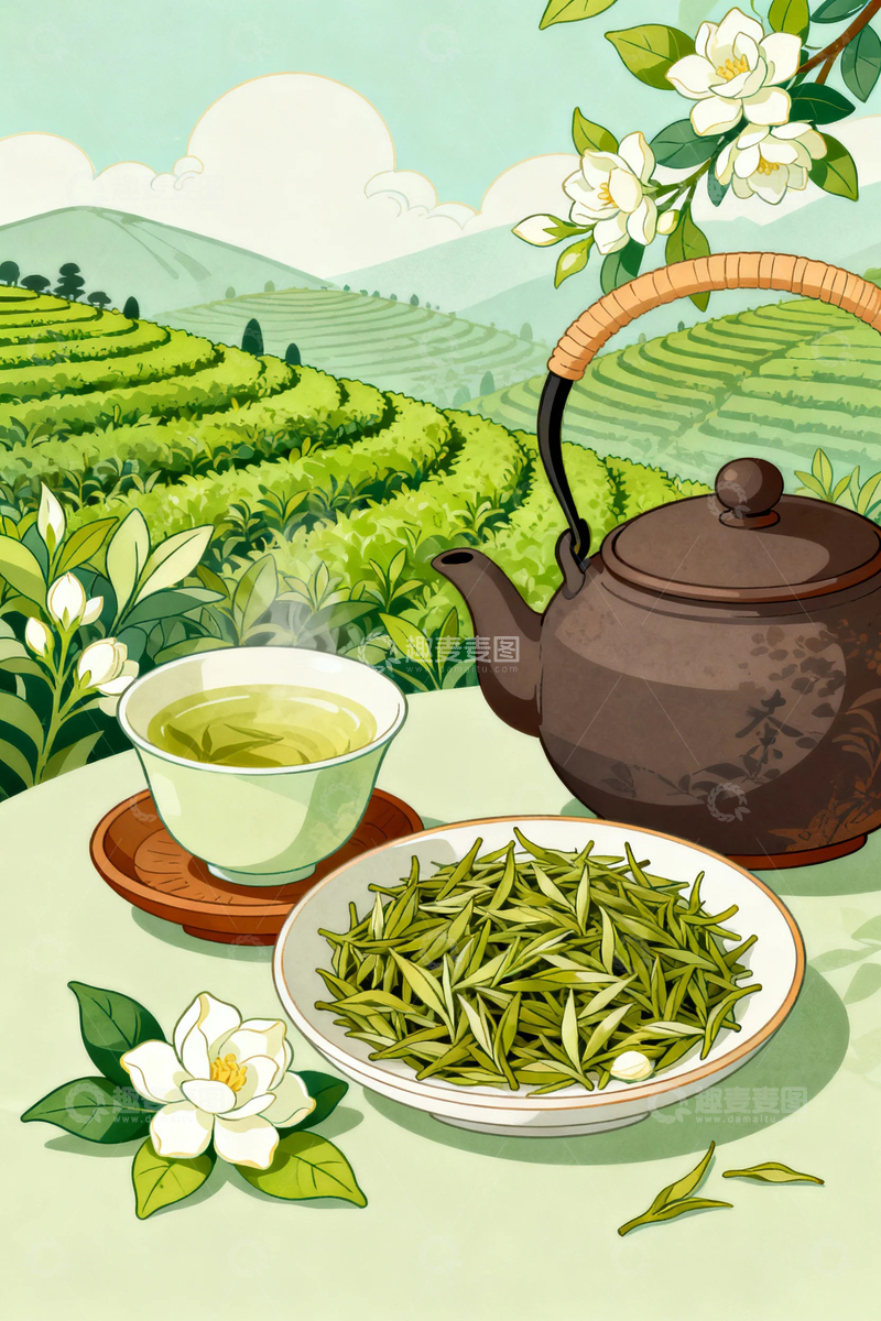 高清大图下载【趣麦麦图】制茶绿茶茉莉花茶10