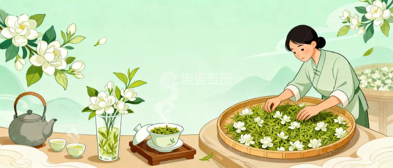 高清大图下载【趣麦麦图】制茶绿茶茉莉花茶