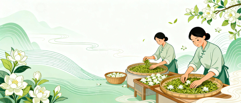 高清大图下载【趣麦麦图】制茶绿茶茉莉花茶3