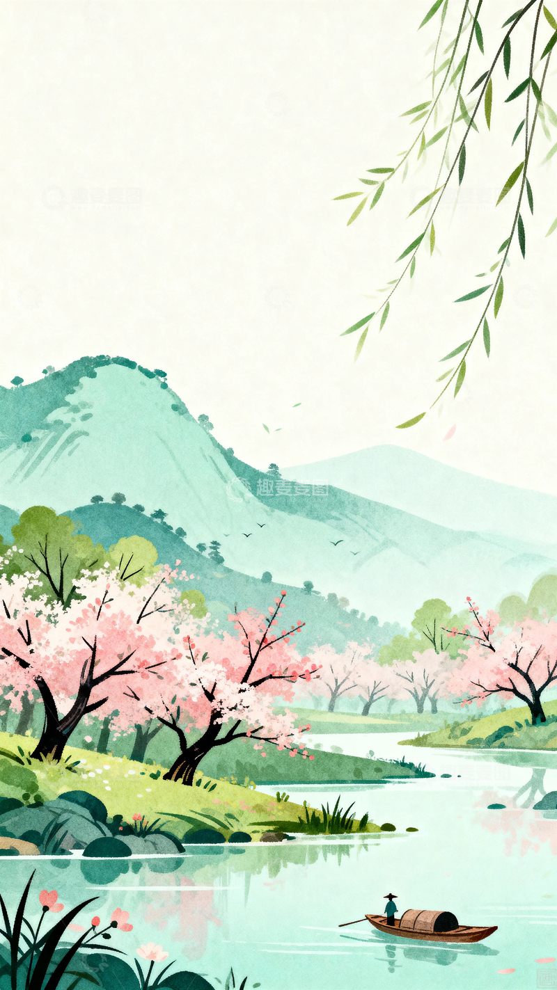 高清大图下载【趣麦麦图】国风国潮春分背景14