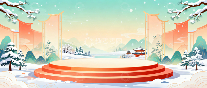 高清大图下载【趣麦麦图】冬季大雪舞台背景11