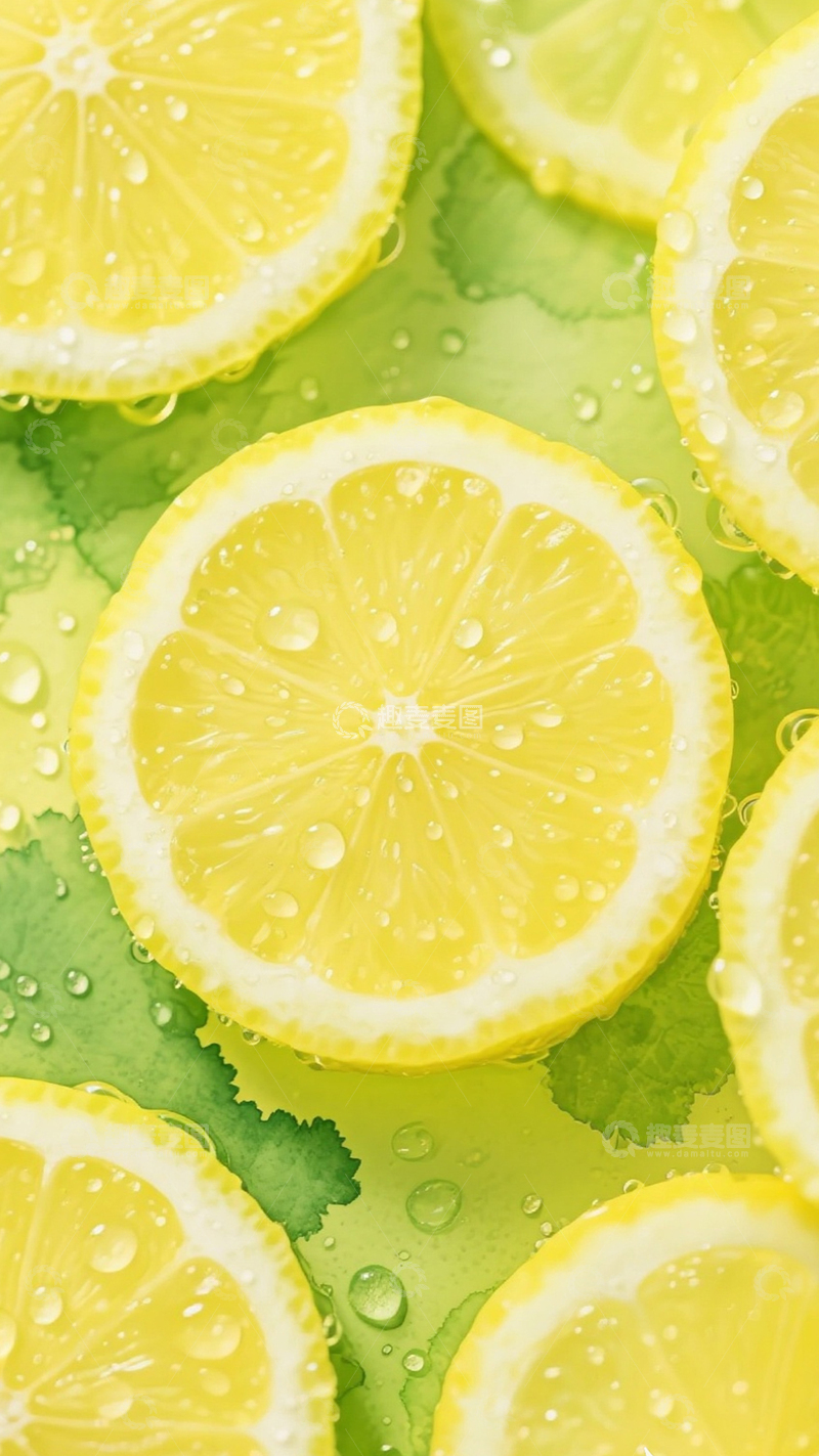 高清大图下载【趣麦麦图】柠檬 水珠 黄绿色