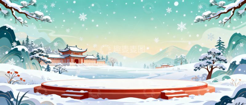 高清大图下载【趣麦麦图】冬季大雪舞台背景1