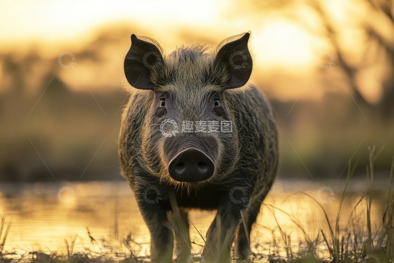 高清大图下载【趣麦麦图】户外草地上行走的一头家猪