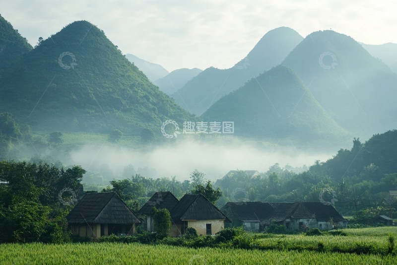 高清大图下载【趣麦麦图】远山高山村寨房屋