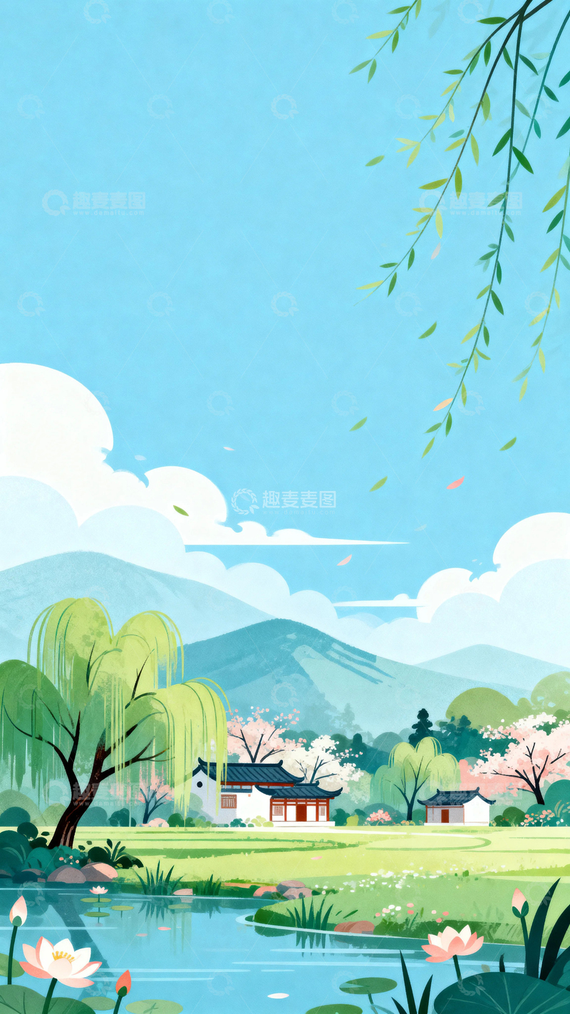 高清大图下载【趣麦麦图】国风立春节气背景17