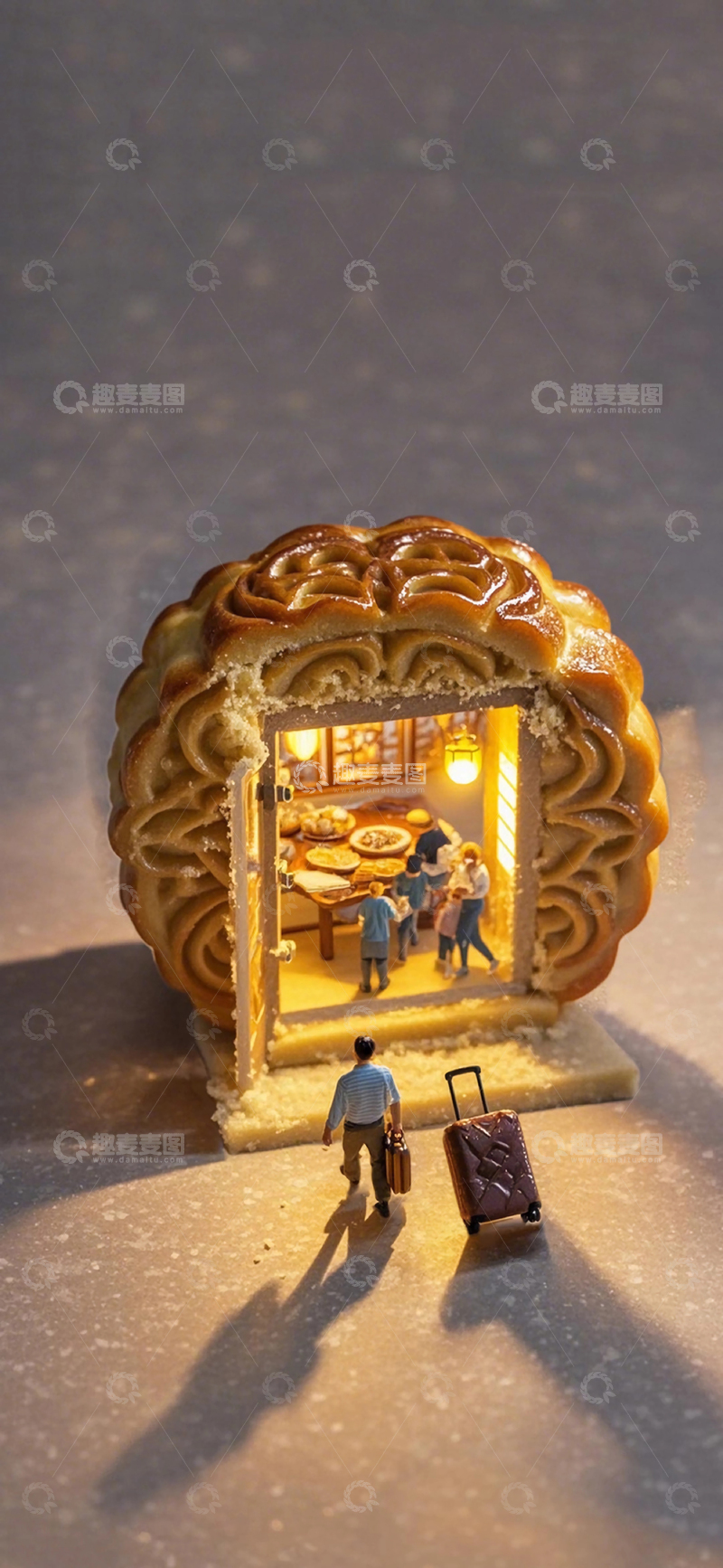 高清大图下载【趣麦麦图】中秋月是故乡明缩微场景