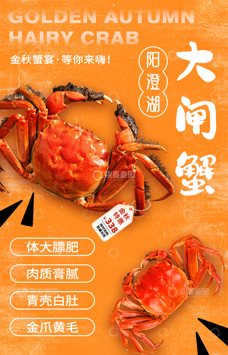 源文件下载【趣麦麦图】-阳澄湖大闸蟹海鲜海报设计