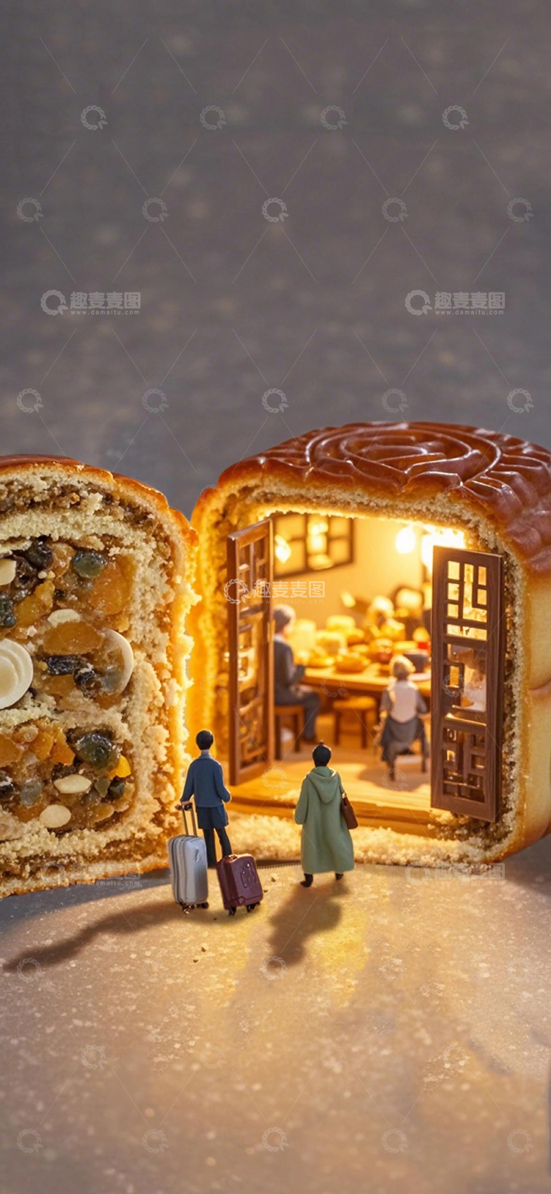 高清大图下载【趣麦麦图】中秋月是故乡明缩微场景