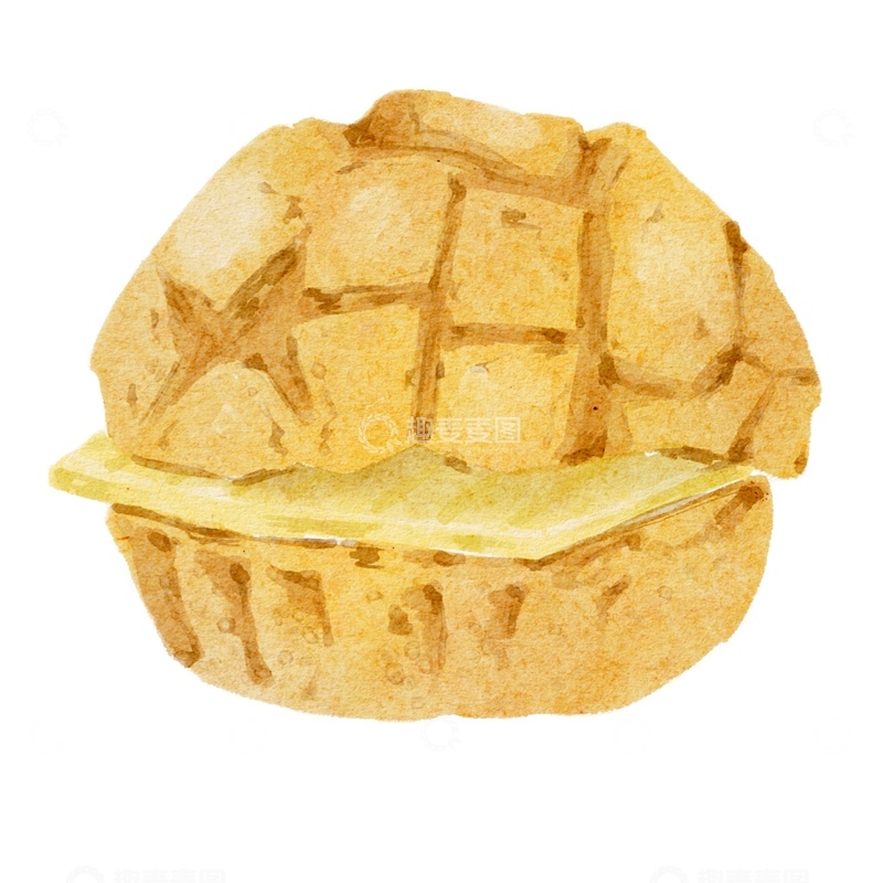 源文件下载【趣麦麦图】水彩风格美食菠萝面包