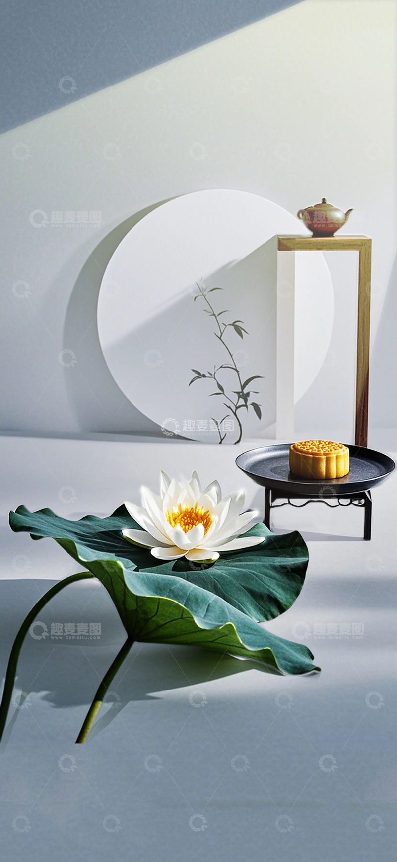 高清大图下载【趣麦麦图】中秋节荷塘夜色新中式场景