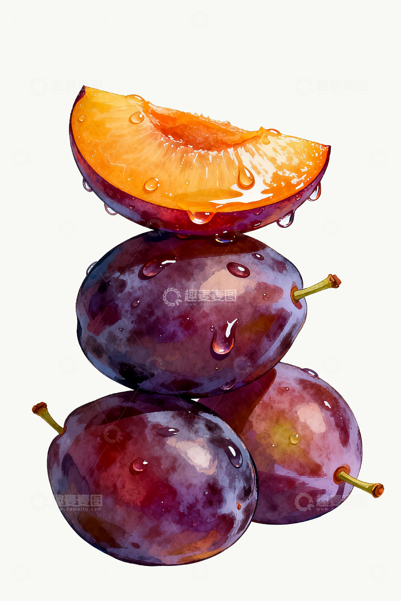 源文件下载【趣麦麦图】-水彩风格西梅4