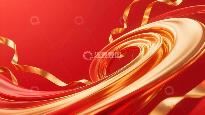 高清大图下载【趣麦麦图】红金丝带漩涡流体背景