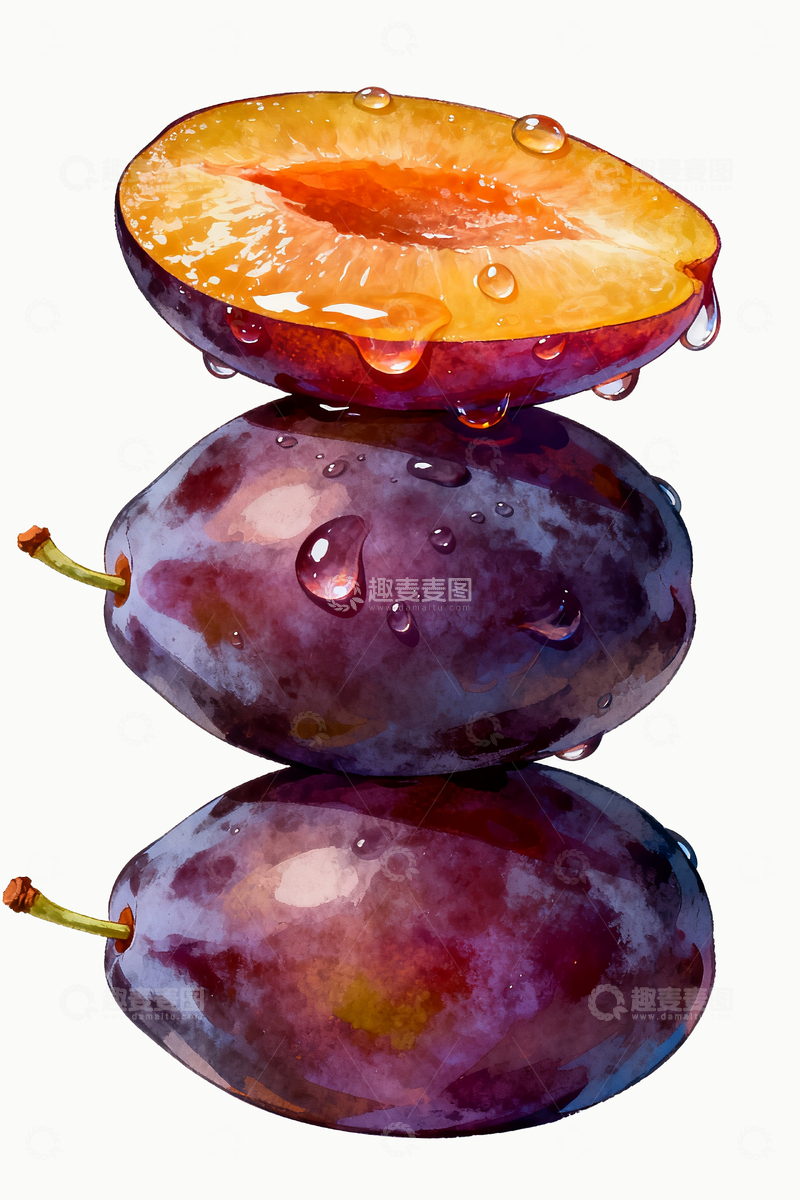 源文件下载【趣麦麦图】-水彩风格西梅1