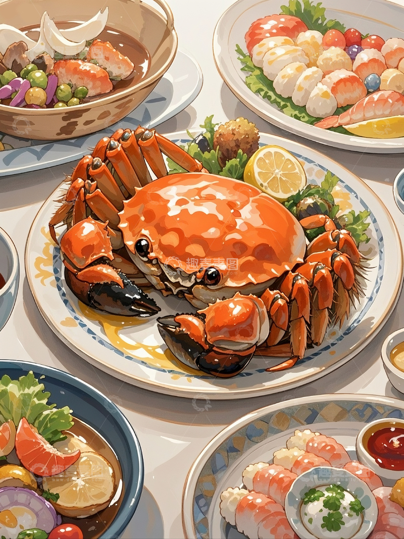 源文件下载【趣麦麦图】手绘精美大螃蟹