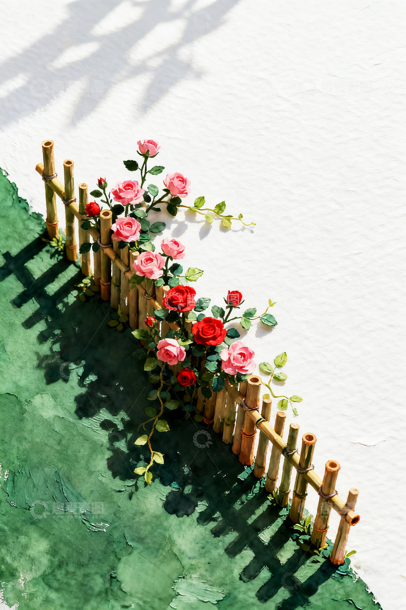 高清大图下载【趣麦麦图】蔷薇花栅栏微观近距离特写素材1