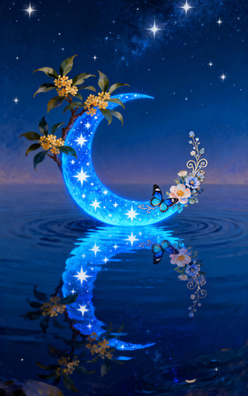 中秋星月桂花影梦幻月夜图