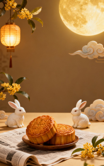 中秋月饼玉兔圆月背景